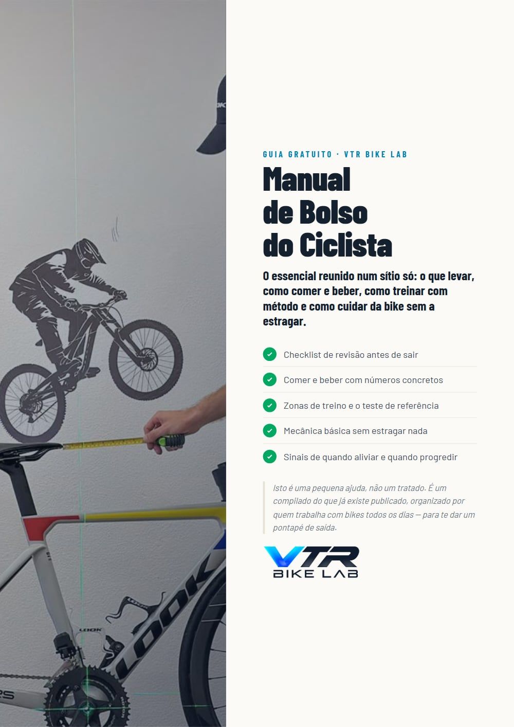 Capa do Manual de Bolso do Ciclista, o guia gratuito do VTR Bike Lab